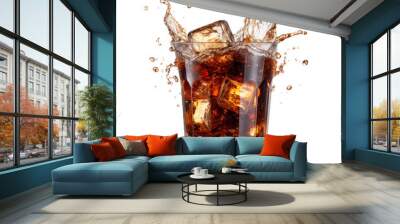 Glass of cola with splash isolated on transparent white background, clipping path  Wall mural