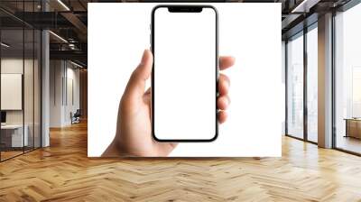 hand holding smart phone isolated on transparent background Remove png, Clipping Path, pen tool Wall mural