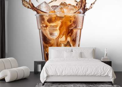 Iced coffee splash isolated on transparent background Remove png, Clipping Path Wall mural