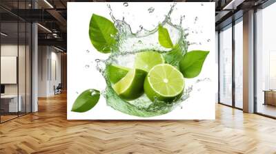 lime and water splash isolated on transparent white background, clipping path Wall mural