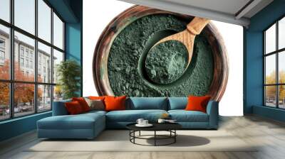 spirulina powder in clay pot  top view isolated on transparent background Remove png, Clipping Path, pen tool Wall mural