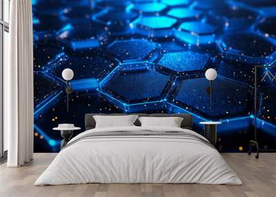 abstract background with hexagons, background of abstract glitter lights. gold and black. de focused.  Wall mural