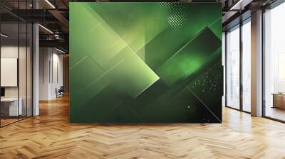 abstract background with squares, Geometric pattern of overlapping green rectangles creating a modern and sophisticated abstract background. Wall mural