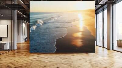 beautiful ocean sunset beach sea sunrise seascape scenic vacation vertical, sunset beach with birds rin sky and yacht, summer Wall mural