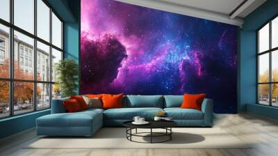 Colorful nebular galaxy stars and clouds as stary night cosmos, galaxy of stars satellite image, A colorful space scene with a purple cloud in the middle. Wall mural