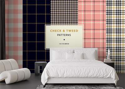 Check and tweed seamless patterns set Wall mural