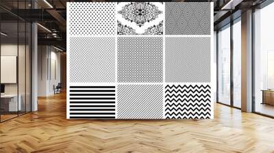 seamless black and white geometric background set. Wall mural