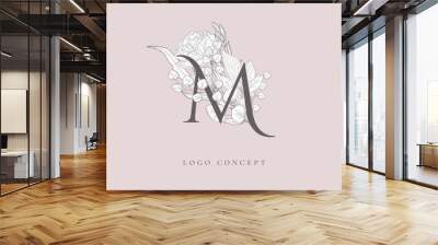 Vector Blooming Floral Initial M Monogram and Logo Wall mural