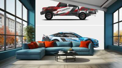 Racing car wrap design vector. Graphic abstract stripe racing background kit designs for wrap vehicle, race car, rally, adventure Wall mural