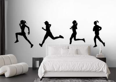 silhouettes of people running. women run vector design and illustration. women run vector art, icons, and vector images. women run silhouettes white background. Wall mural