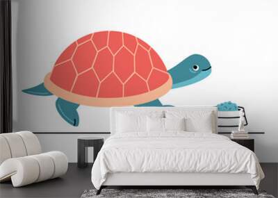 Vector illustration of cartoon turtle on white background. Wall mural