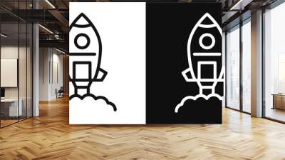 Startup Ship and Rocket Launch Icon Set. Space Shuttle and Exploration Symbols. Wall mural