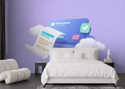 3D bill payment with credit card and financial for online shopping, online payment credit card with secure concept.  Bill transaction on cloud. 3d vector render for business finance icon illustration Wall mural