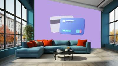 3D credit card money financial security for online shopping, online payment credit card with payment protection concept. 3d render for business finance, online banking and online shopping for security Wall mural