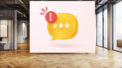 3D speech bubbles symbol on social media with alert notice. Comment or user reply sign false, correct, problem, fail chat message on social media. 3d bubble icon vector with shadow render illustration Wall mural