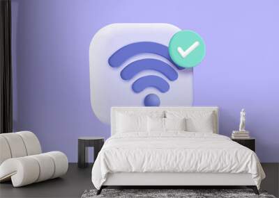 3d wireless connection and sharing network on internet. Hotspot access point for digital and online coverage. Broadcasting area with WiFi. 3d wireless signal icon rendering vector illustration Wall mural