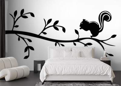 Vector illustration of black squirrel on a tree branch Wall mural