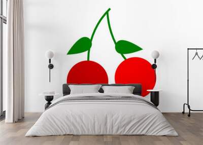 Cherry fruit vector icon. Red cherries isolated on white background. Wall mural