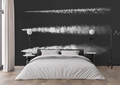 Airplane chemtrails and plane steam jets or air smoke trails vector realistic. Air plane contrails or spaceship rocket smoke trail tracks and smog traces, smoky flow white clouds Wall mural