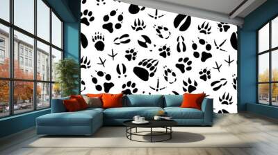 Animal and bird track seamless pattern background Wall mural