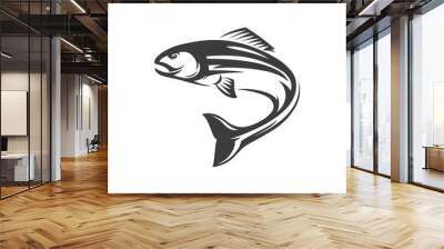 Atlantic salmon ray-finned fish isolated monochrome icon. Vector salmon freshwater fish, seafood, marine food, fishery sport mascot. Grayling whitefish fishing trophy, underwater animal, trout, char Wall mural