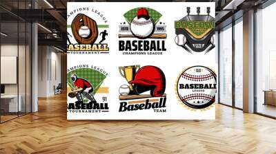 Baseball game, ball and sport icons Wall mural