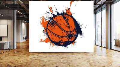 Basketball ball with grunge spots vector icon, sports accessory isolated on white background. Equipment for playing game, championship or tournament competition, grungy design element, emblem, label Wall mural