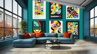 Bauhaus posters with geometric abstract patterns, minimal modern covers, vector templates. Bauhaus posters or backgrounds with retro shapes and simple Swiss art or vintage geometric abstract pattern Wall mural