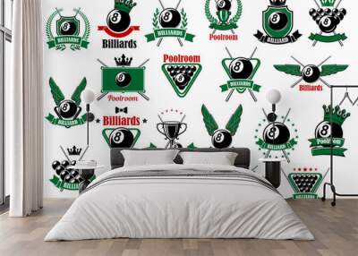 Billiards, pool and snooker sport icons Wall mural