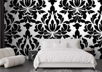 Black colored floral arabesque seamless pattern Wall mural