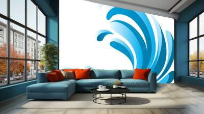 Blue ocean wave, tide flat vector illustration Wall mural