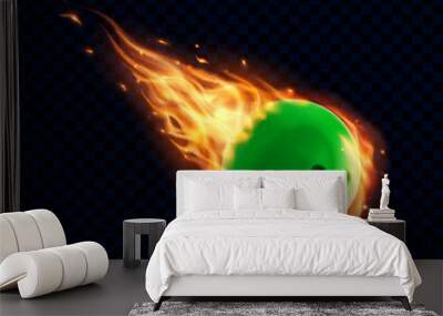 bowling ball with fire flames. vector design with realistic 3d burning bowl sphere flying with blazi Wall mural