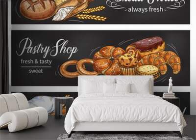 Bread and bun banner for bakery shop template Wall mural