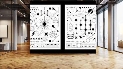 Brutal Y2K posters with geometric line shapes. Futuristic backdrop or minimalistic vector background, 90s simple shape posters or banners with abstract minimal elements, 60s line monochrome figures Wall mural