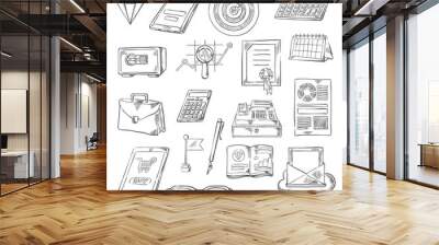 Business, finance and banking sketch icons Wall mural