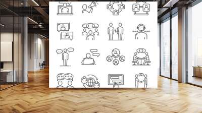 business team chat messenger, support communication and message vector line icons. chatbot or bot me Wall mural