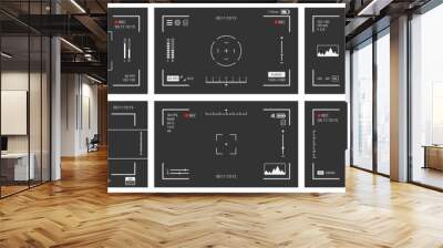 Camera viewfinder screen, vector Photo or video cam display frames set. Focus and grid, zoom, shutter, preview and record shooting settings of digital or analog camcorder with zoom capture and rec Wall mural