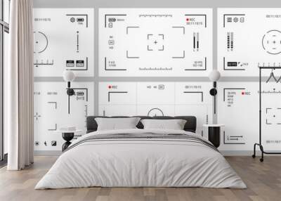Camera viewfinder screens with vector focus frames. Video or photo camera digital displays with focus, zoom, rec or record indicators, overlay grid and exposure settings, view finder screens set Wall mural
