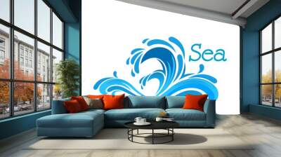 Cartoon blue sea wave splash Wall mural