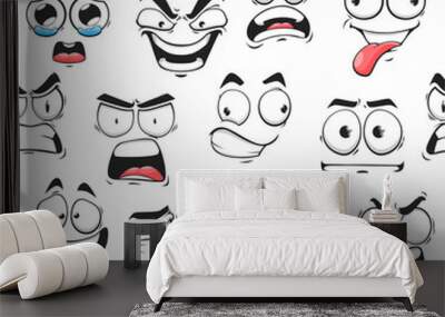 Cartoon emoji faces seamless pattern, background Wall mural