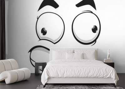 Cartoon face with slanting eyes and tight smile, vector funny emoji. Crazy facial expression, confused or strain feelings isolated on white background Wall mural