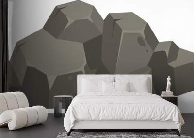 Cartoon grey rock, single stone, boulder, rubble Wall mural