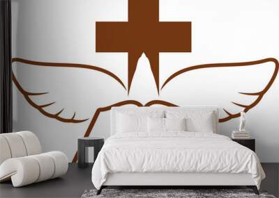 Christianity religion icon cross, dove and Bible Wall mural