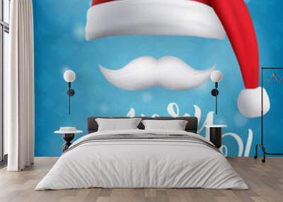 Christmas design Santa hat and mustache Wall mural