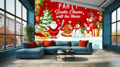 Christmas Santa gifts tree party vector poster Wall mural