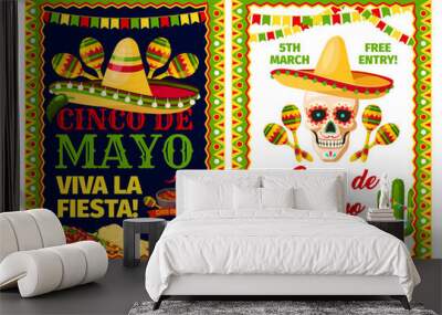 Cinco de Mayo mexican holiday card of fiesta party Wall mural