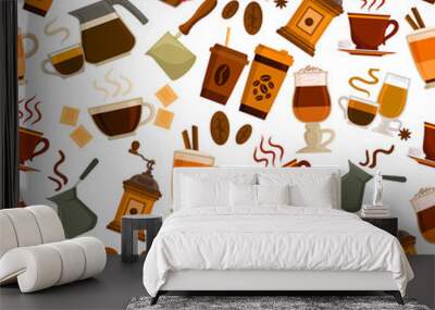 Coffee drinks, desserts vector seamless pattern Wall mural