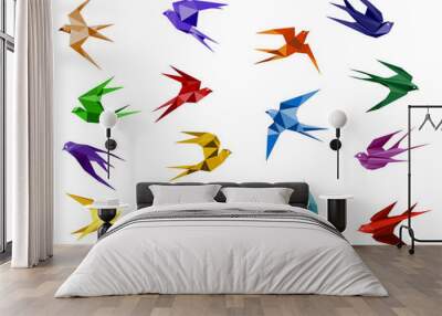 Colorful origami paper swallow birds Wall mural