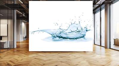 Crown water splash with swirl and drops. Vector liquid splashing aqua dynamic motion, graphic design element with spray droplets side view isolated on white background, ad realistic 3d pure water Wall mural