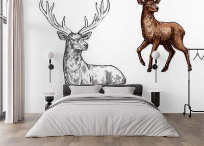 Deer, reindeer or elk sketch of wild mammal animal Wall mural